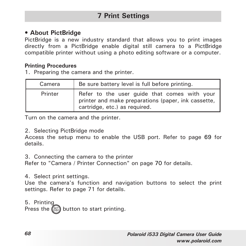 7 print settings | Polaroid I533 User Manual | Page 68 / 105