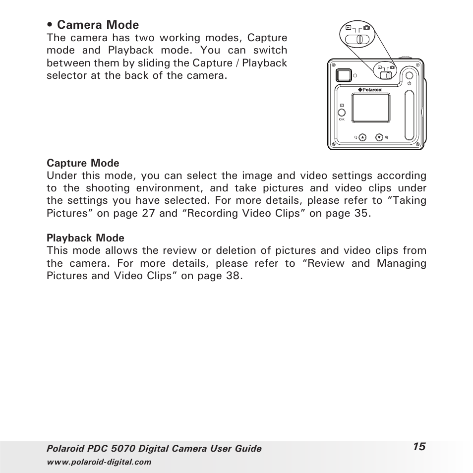 Camera mode | Polaroid PDC 5070 User Manual | Page 15 / 83