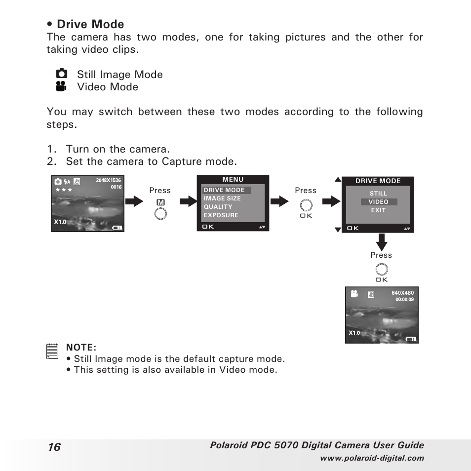 Drive mode | Polaroid PDC 5070 User Manual | Page 16 / 83