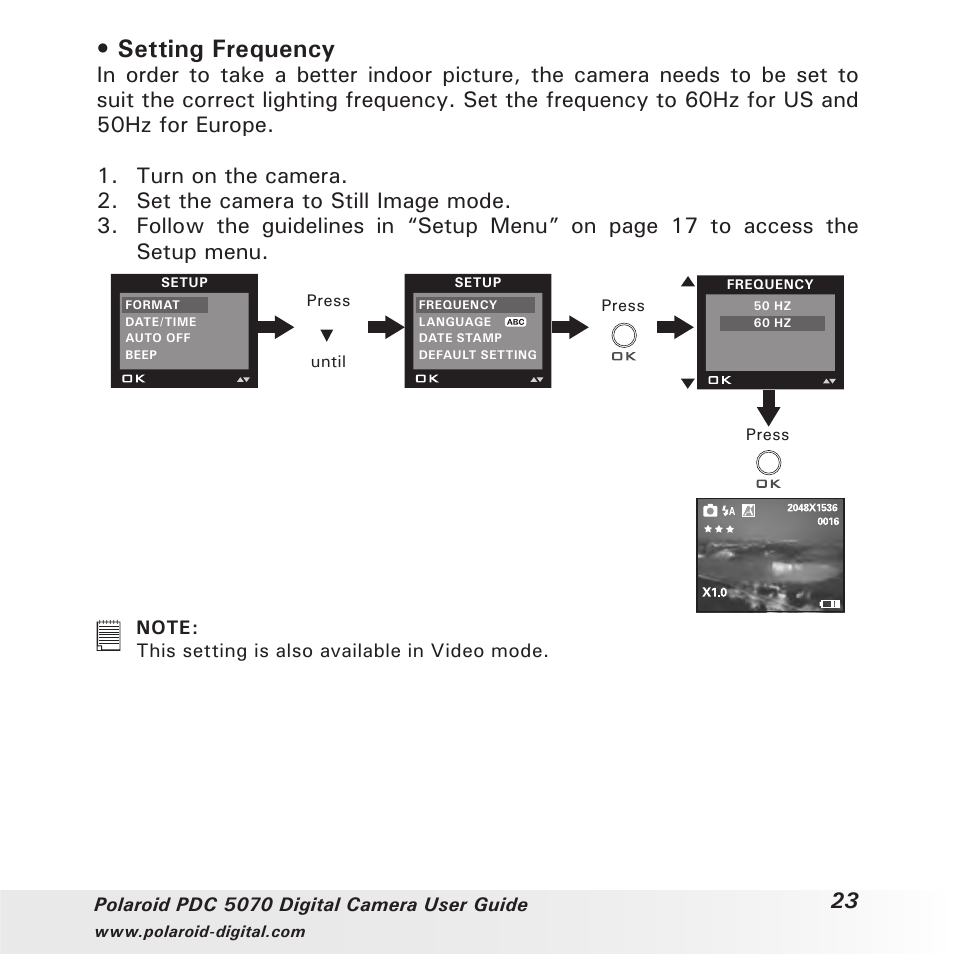 Setting frequency | Polaroid PDC 5070 User Manual | Page 23 / 83