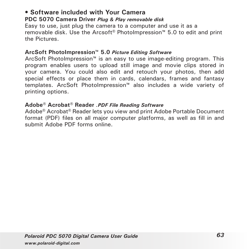 Software included with your camera | Polaroid PDC 5070 User Manual | Page 63 / 83