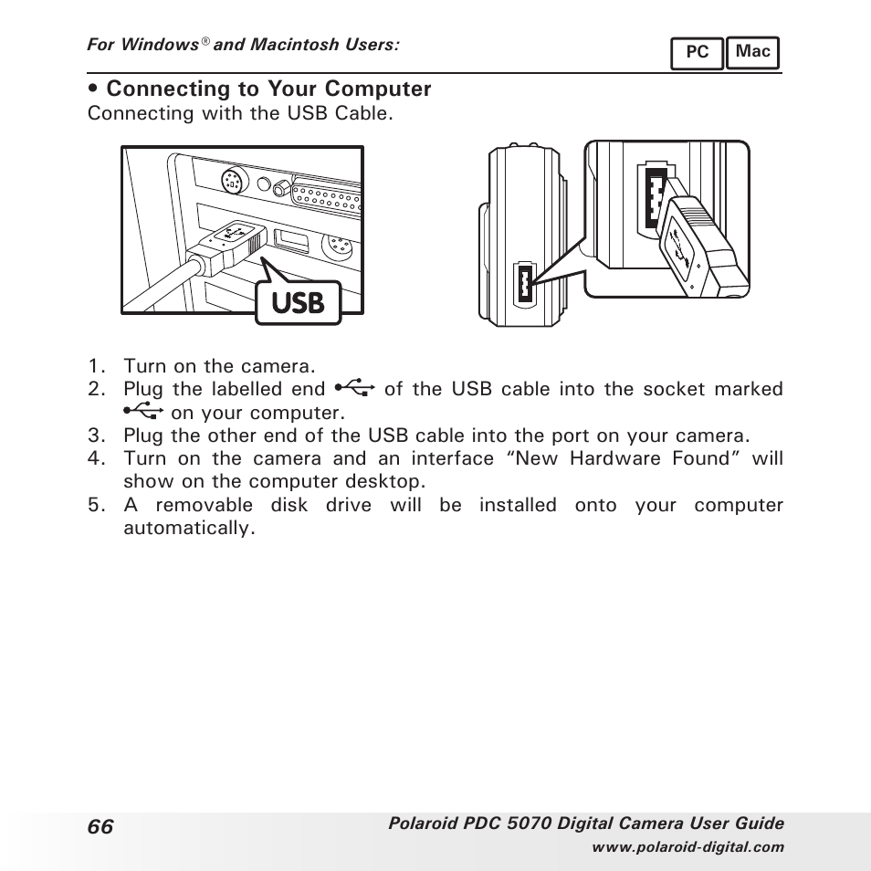 Connecting to your computer | Polaroid PDC 5070 User Manual | Page 66 / 83