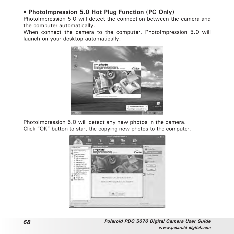 Photoimpression 5.0 hot plug function (pc only) | Polaroid PDC 5070 User Manual | Page 68 / 83