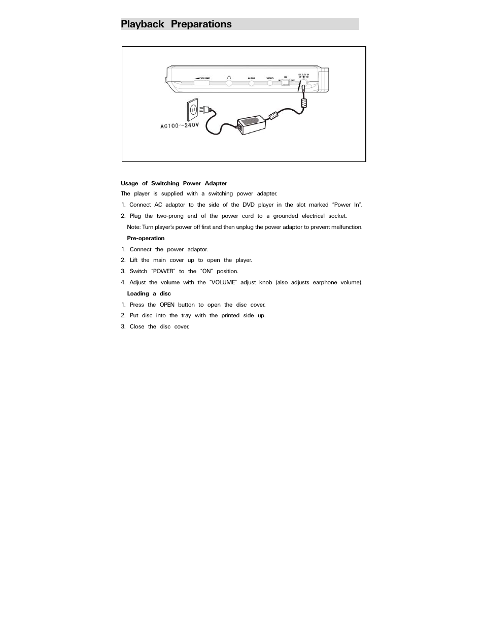 Playback preparations | Polaroid PDV-0707N User Manual | Page 14 / 29