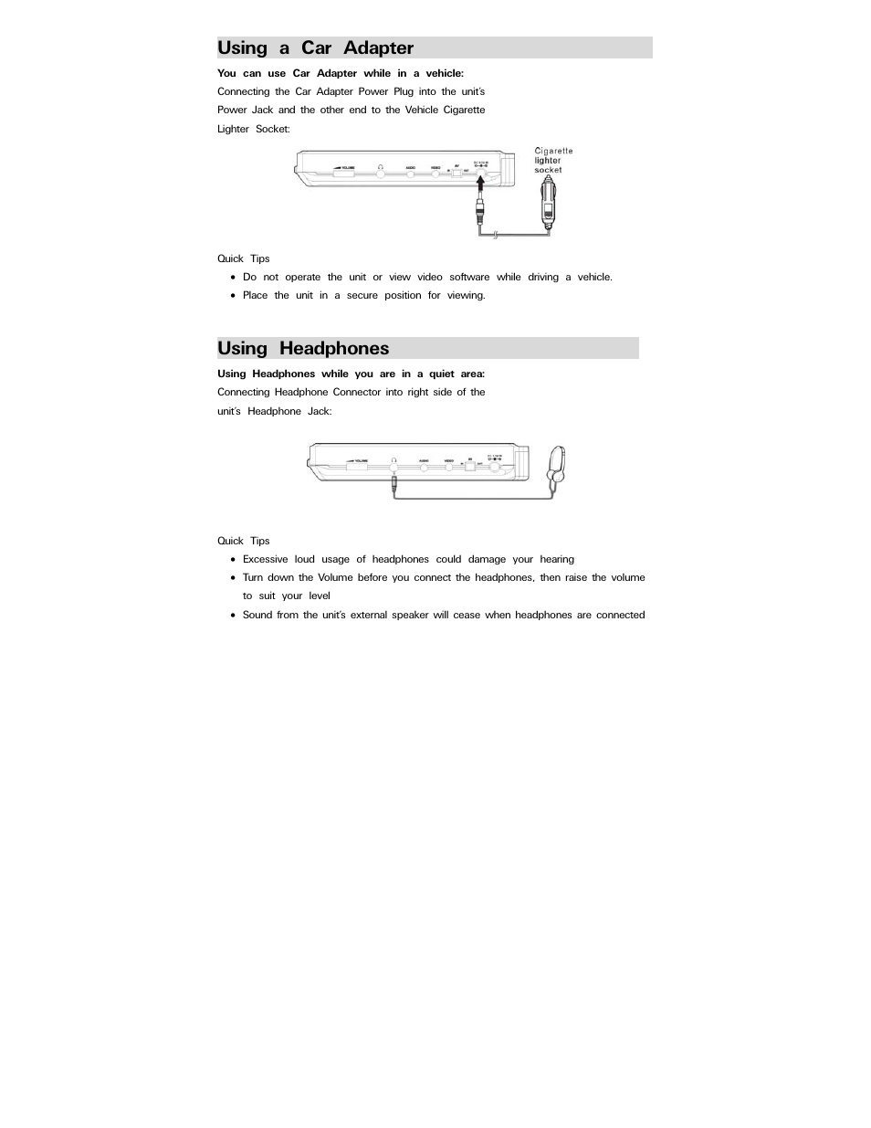 Using a car adapter, Using headphones | Polaroid PDV-0707N User Manual | Page 15 / 29