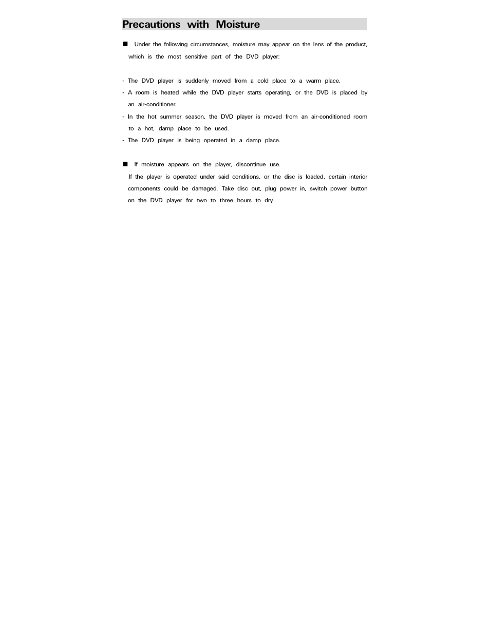 Precautions with moisture | Polaroid PDV-0707N User Manual | Page 5 / 29