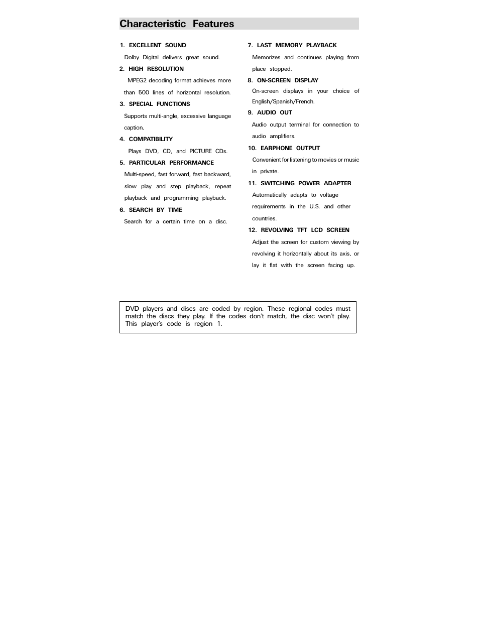 Characteristic features | Polaroid PDV-0707N User Manual | Page 6 / 29
