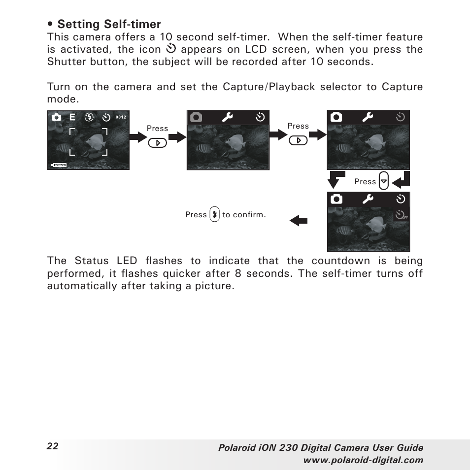 Setting self-timer | Polaroid iON 230 User Manual | Page 22 / 48
