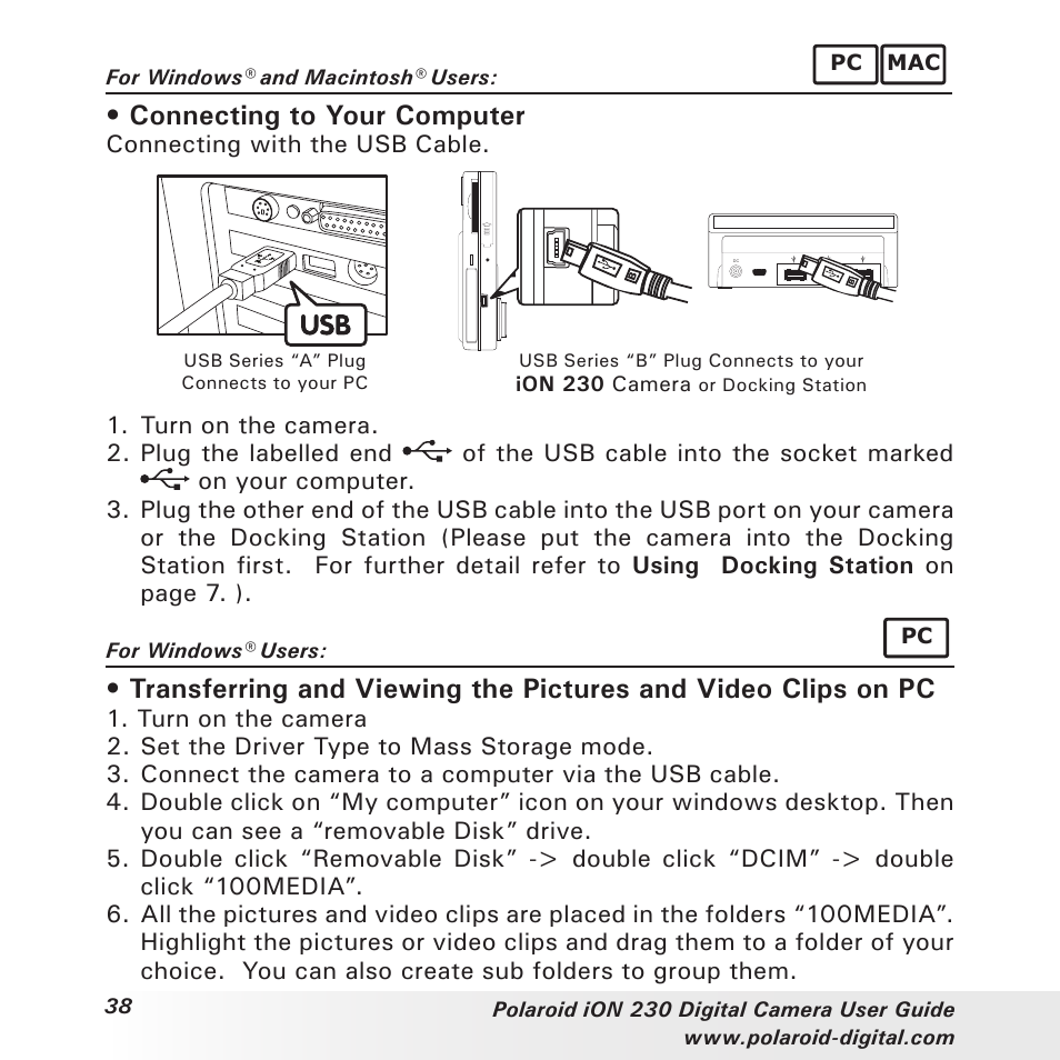 Connecting to your computer | Polaroid iON 230 User Manual | Page 38 / 48