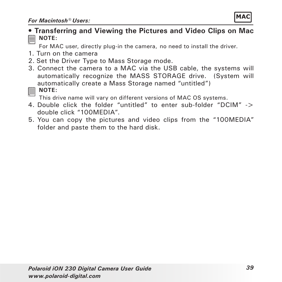 Polaroid iON 230 User Manual | Page 39 / 48