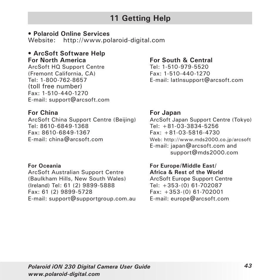 11 getting help | Polaroid iON 230 User Manual | Page 43 / 48