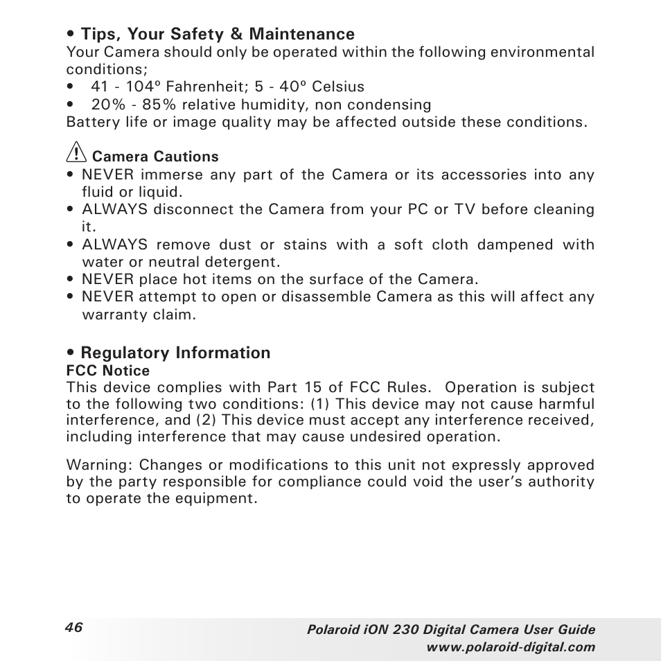 Polaroid iON 230 User Manual | Page 46 / 48
