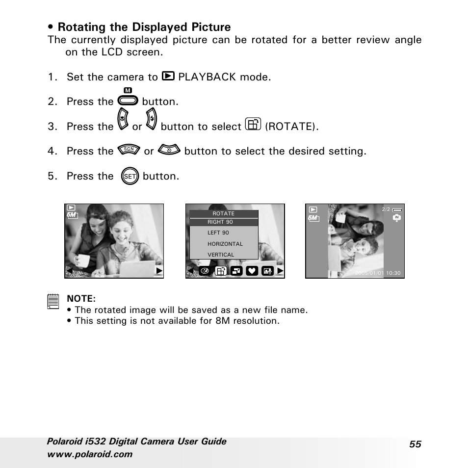 Rotating the displayed picture | Polaroid i532 User Manual | Page 55 / 110