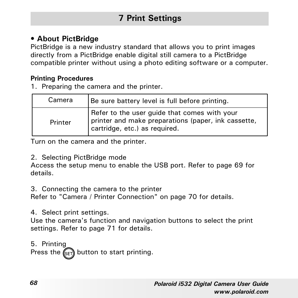 7 print settings | Polaroid i532 User Manual | Page 68 / 110