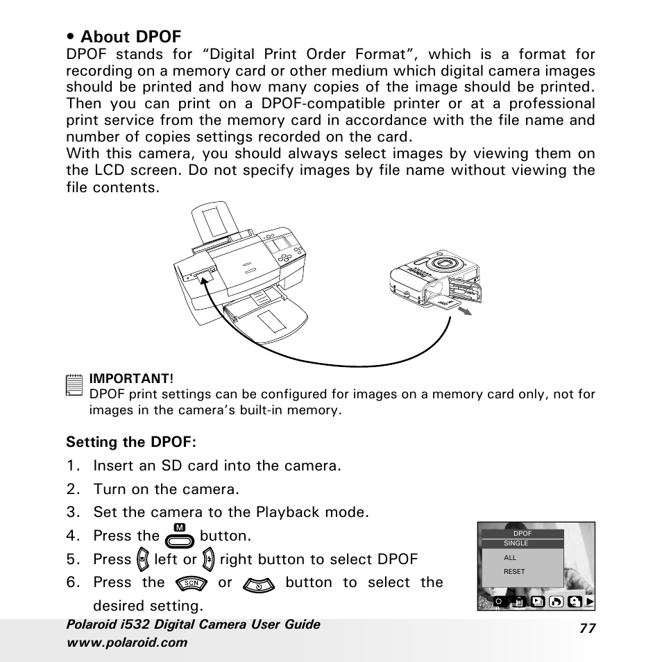 About dpof | Polaroid i532 User Manual | Page 77 / 110