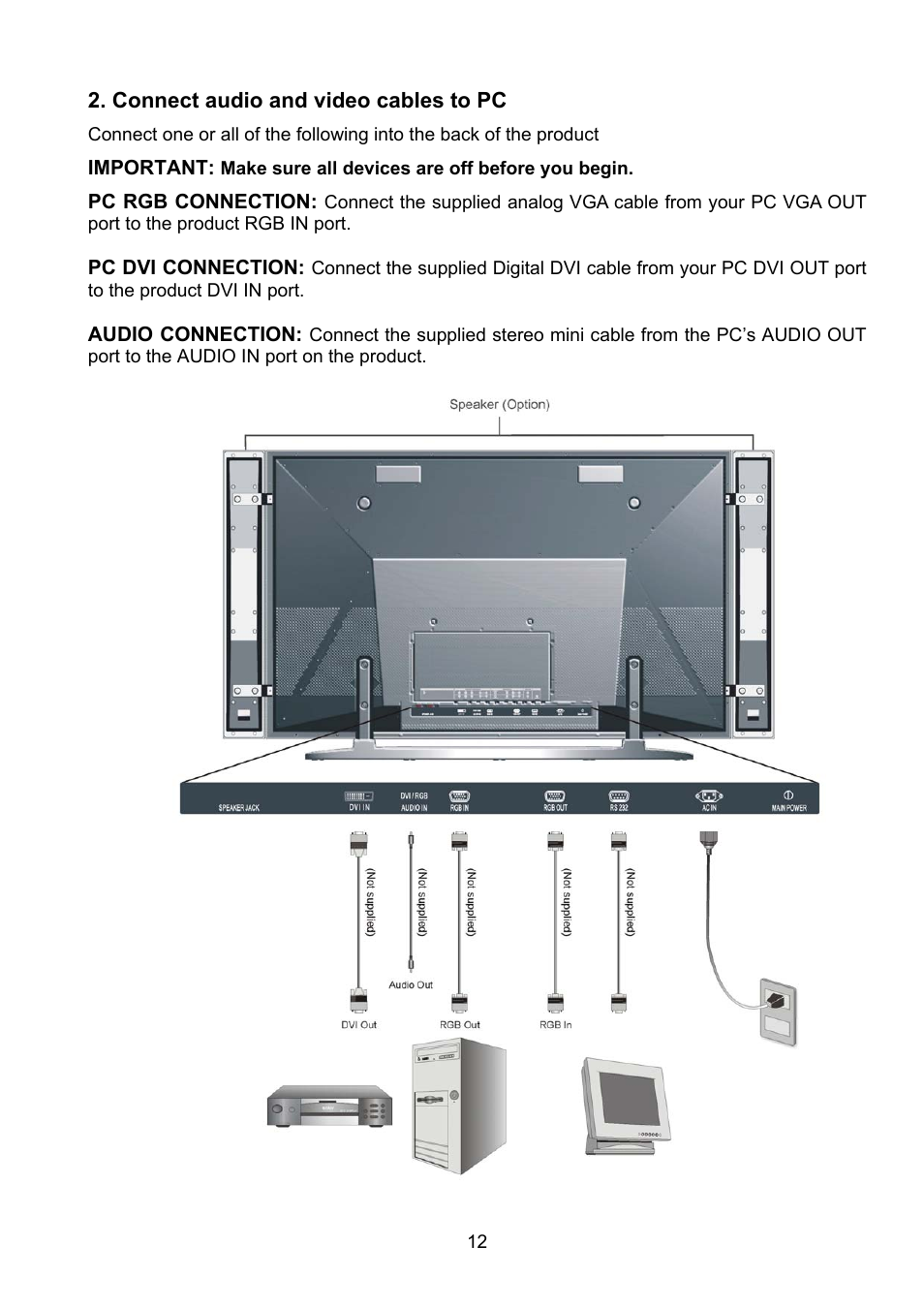 Connect audio and video cables to pc | Polaroid PLA-4250A User Manual | Page 12 / 28