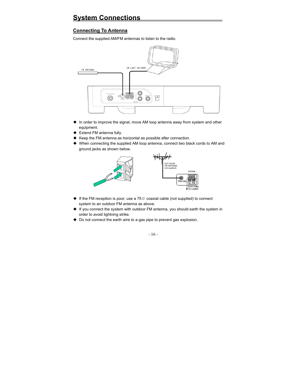 System connections | Polaroid FDX-0700T User Manual | Page 16 / 35