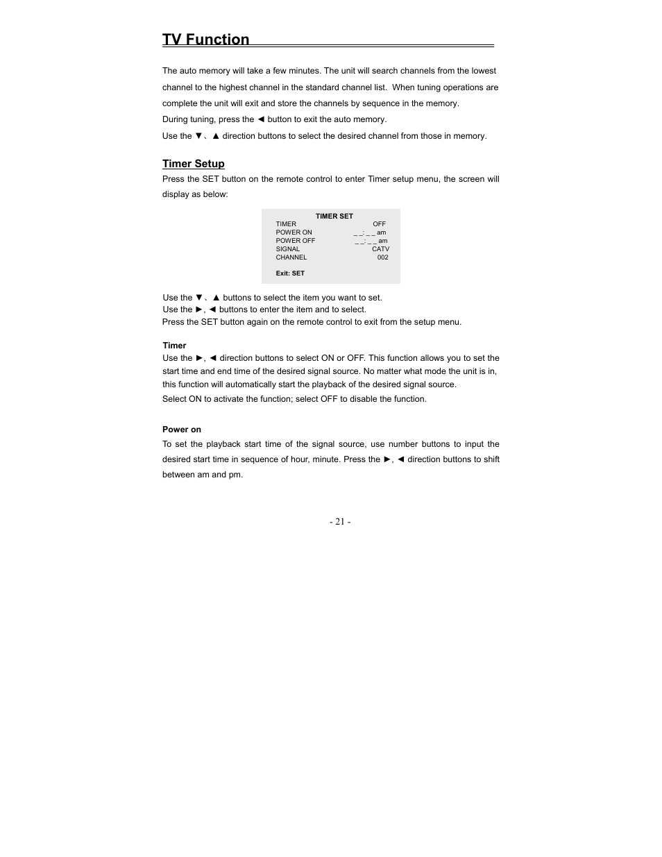 Tv function | Polaroid FDX-0700T User Manual | Page 21 / 35