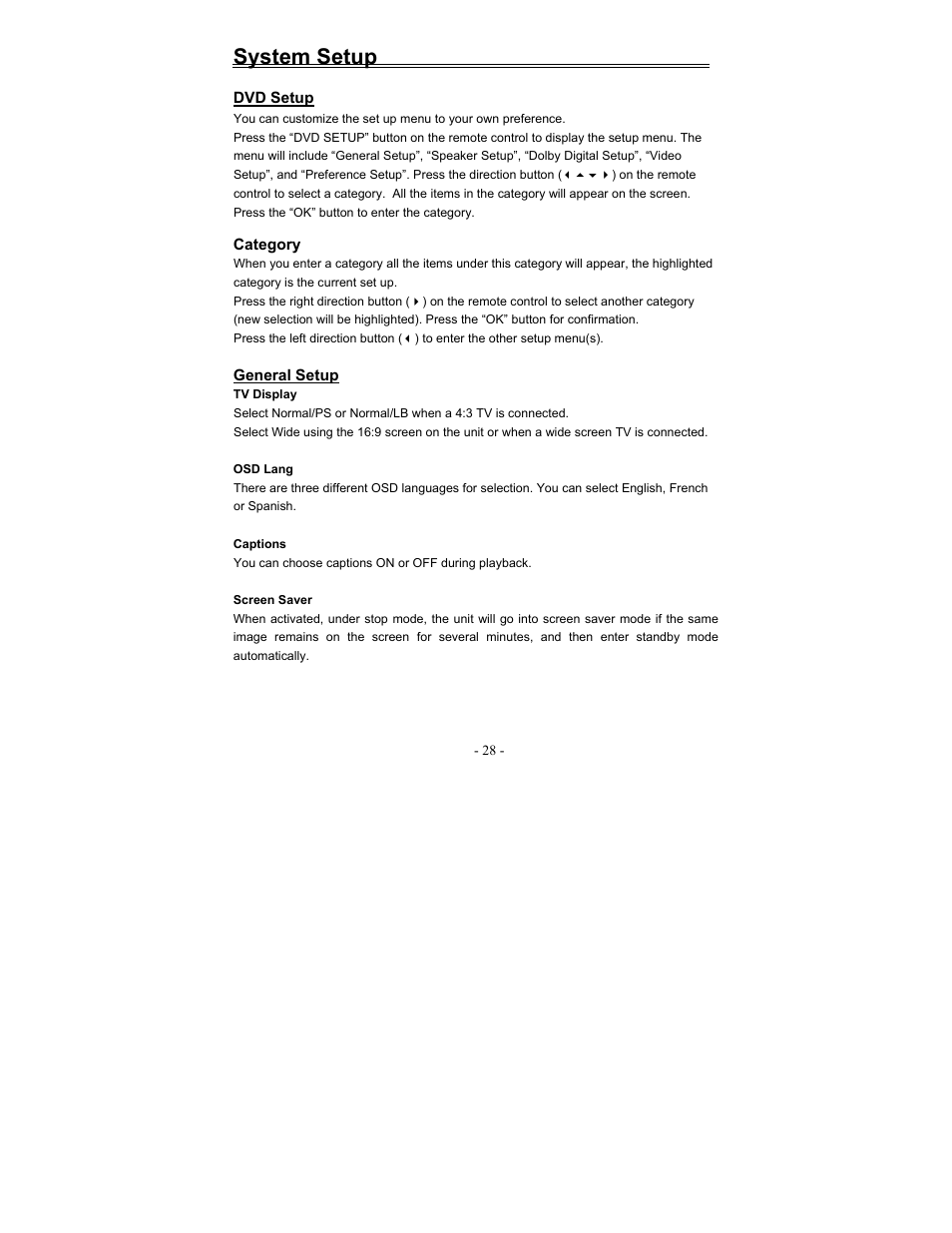 System setup | Polaroid FDX-0700T User Manual | Page 28 / 35