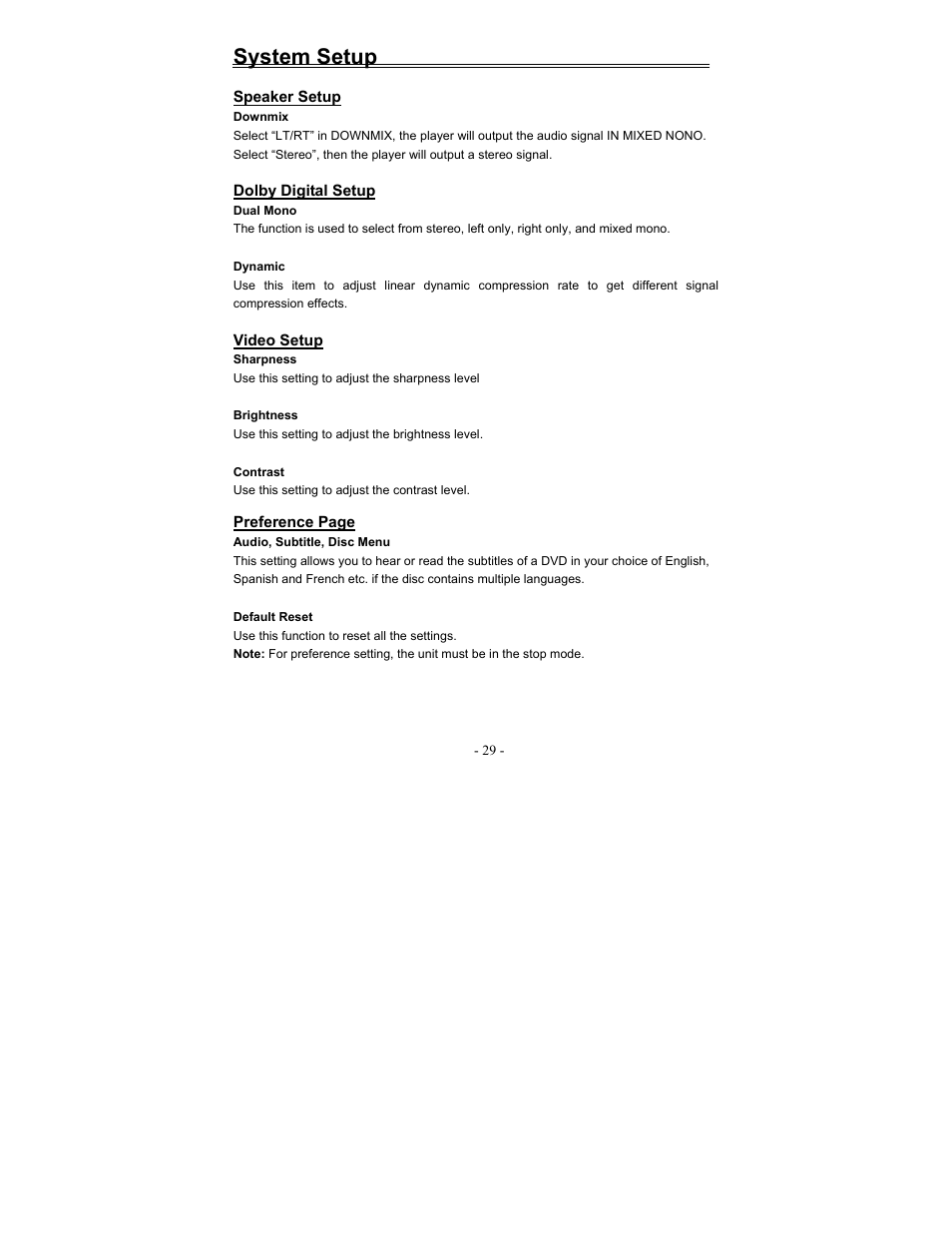 System setup | Polaroid FDX-0700T User Manual | Page 29 / 35