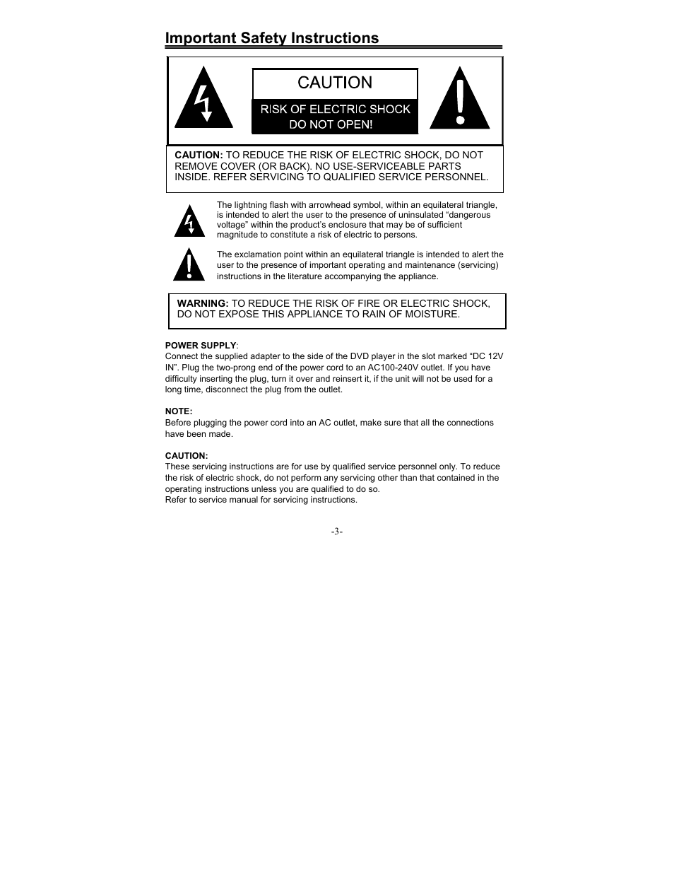Important safety instructions | Polaroid FDX-0700T User Manual | Page 3 / 35