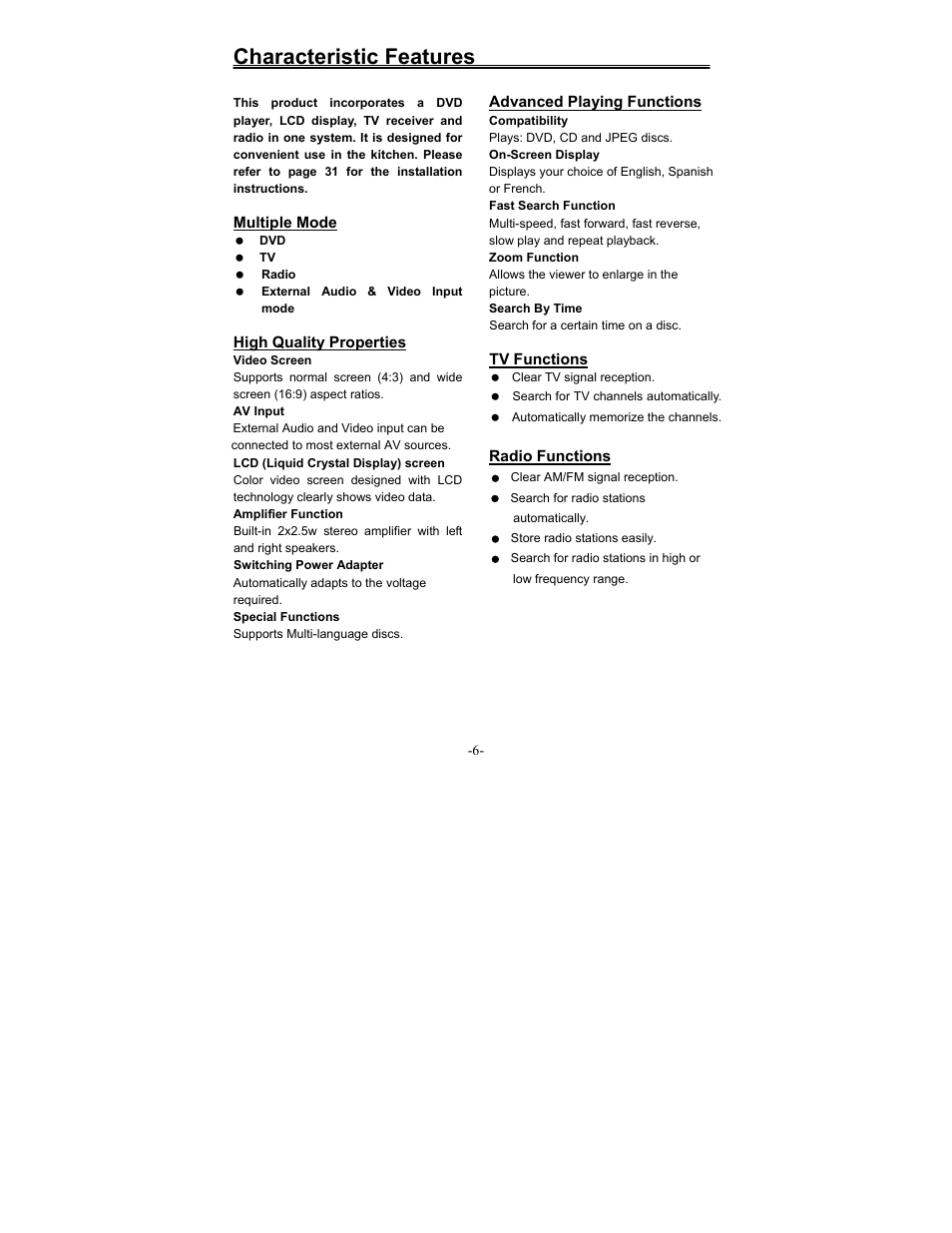 Characteristic features | Polaroid FDX-0700T User Manual | Page 6 / 35