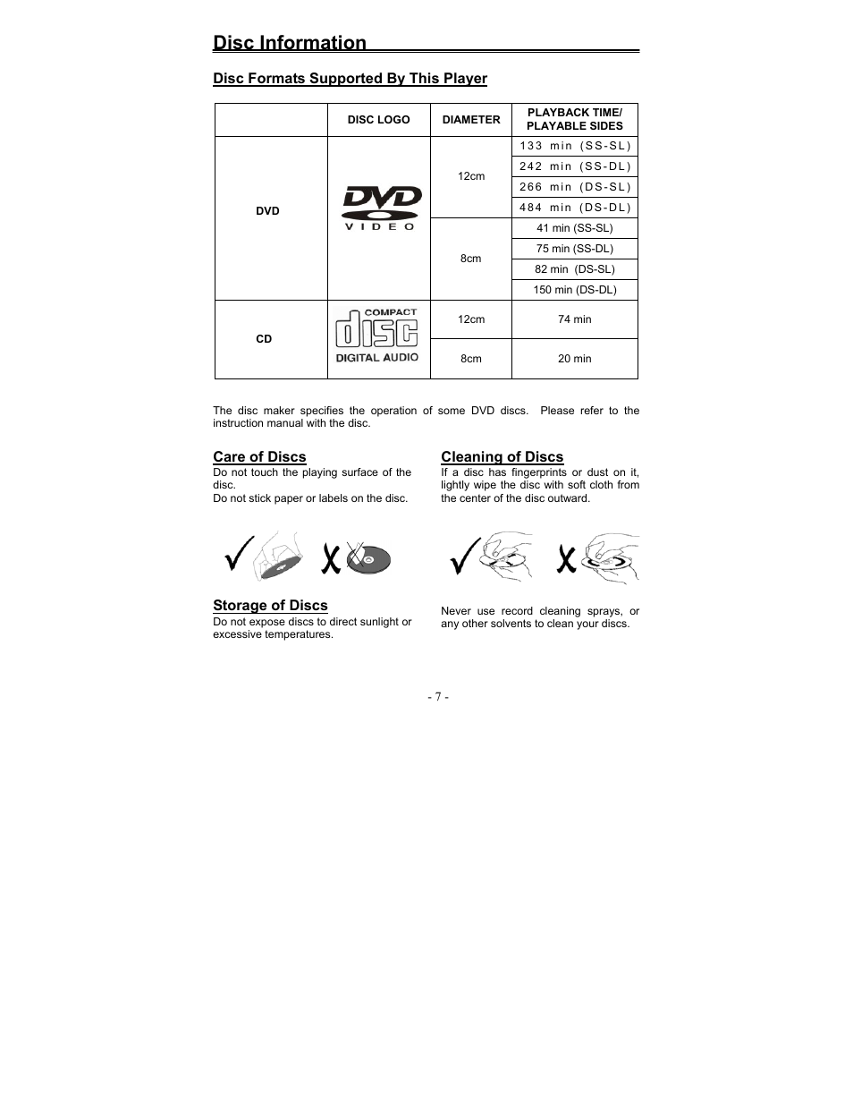 Disc information | Polaroid FDX-0700T User Manual | Page 7 / 35