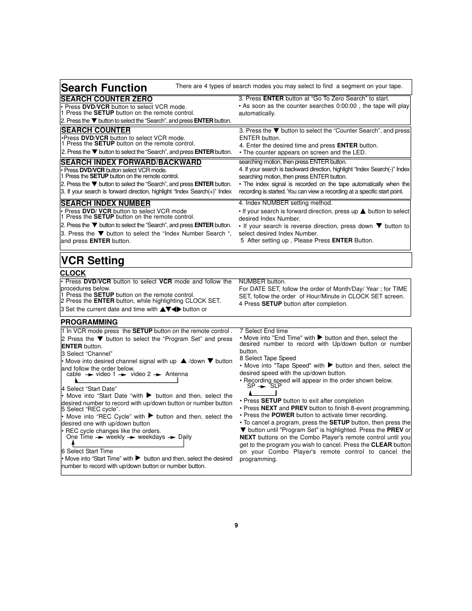 Search function vcr setting | Polaroid DVC-2010 User Manual | Page 10 / 22