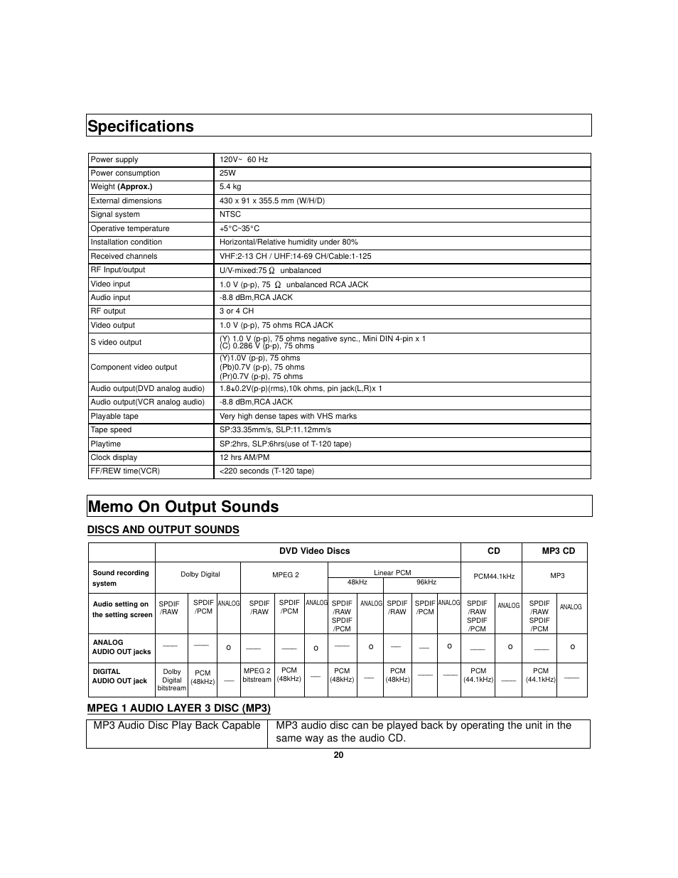 Specifications | Polaroid DVC-2010 User Manual | Page 21 / 22