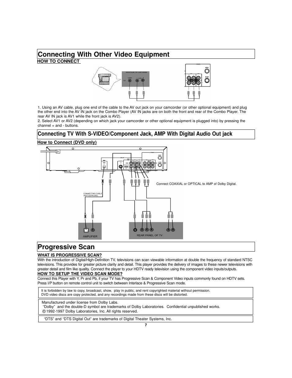 Connecting with other video equipment, Progressive scan | Polaroid DVC-2010 User Manual | Page 8 / 22