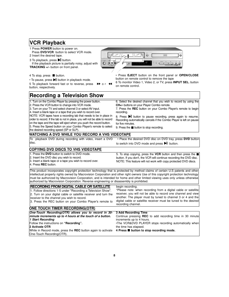 Vcr playback, Recording a television show | Polaroid DVC-2010 User Manual | Page 9 / 22