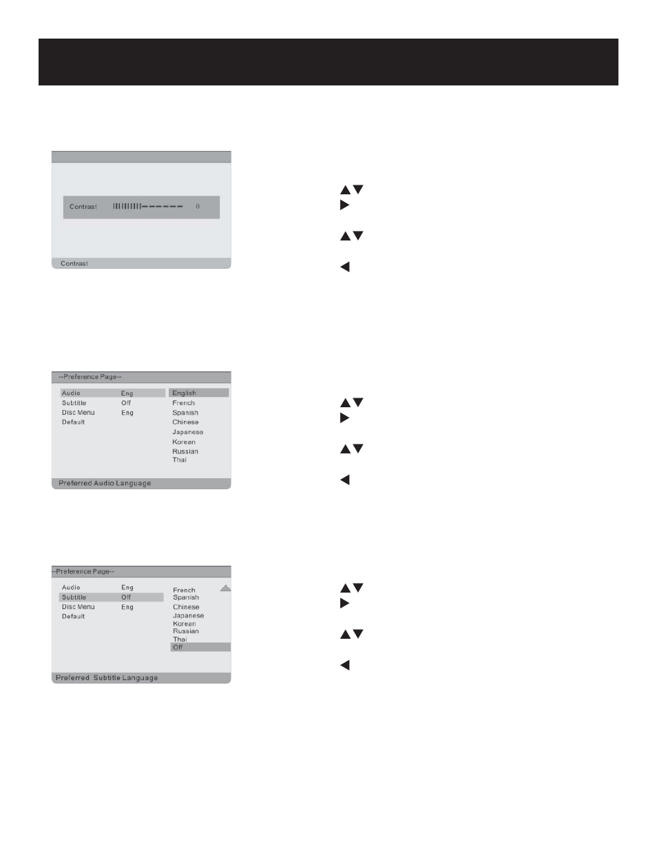 System setup, Video setup (continued), Preferences setup | Polaroid PDM-0752 User Manual | Page 24 / 28