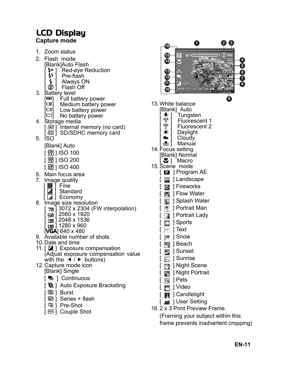 11 lcd display, Lcd display | Polaroid CZA-05300B User Manual | Page 12 / 47