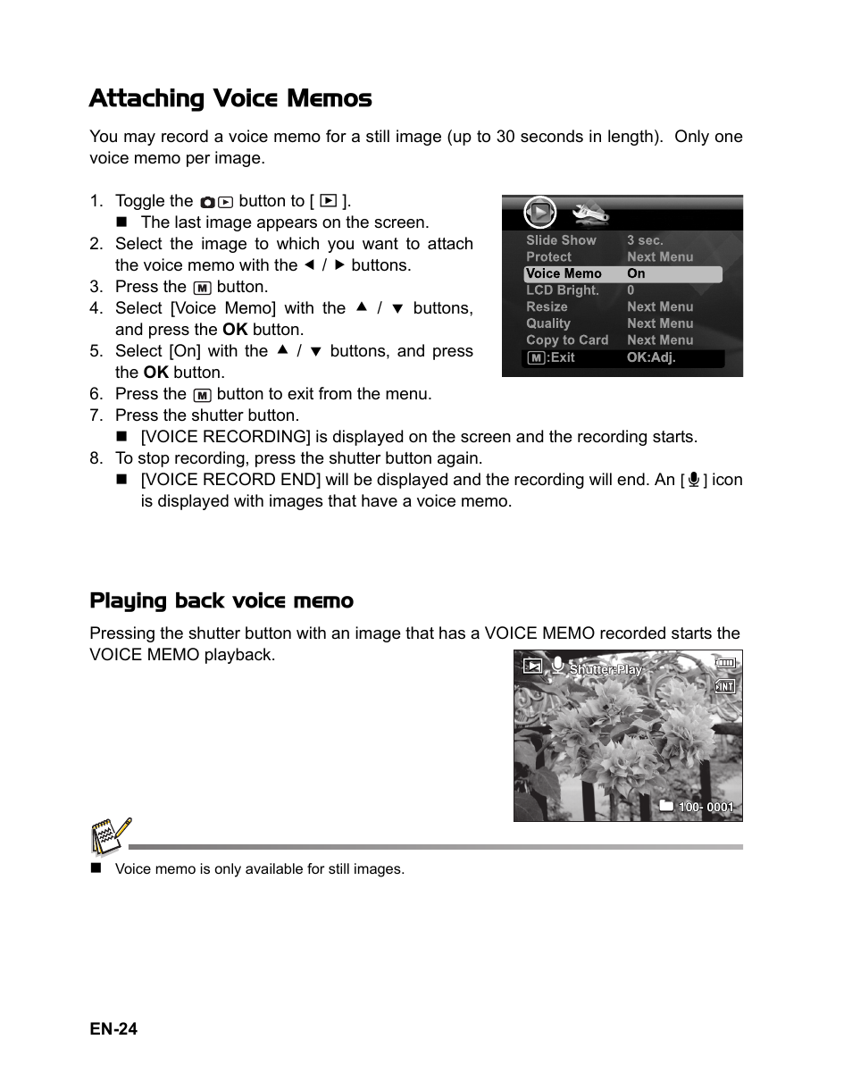 24 attaching voice memos, Xe e | Polaroid CZA-05300B User Manual | Page 25 / 47