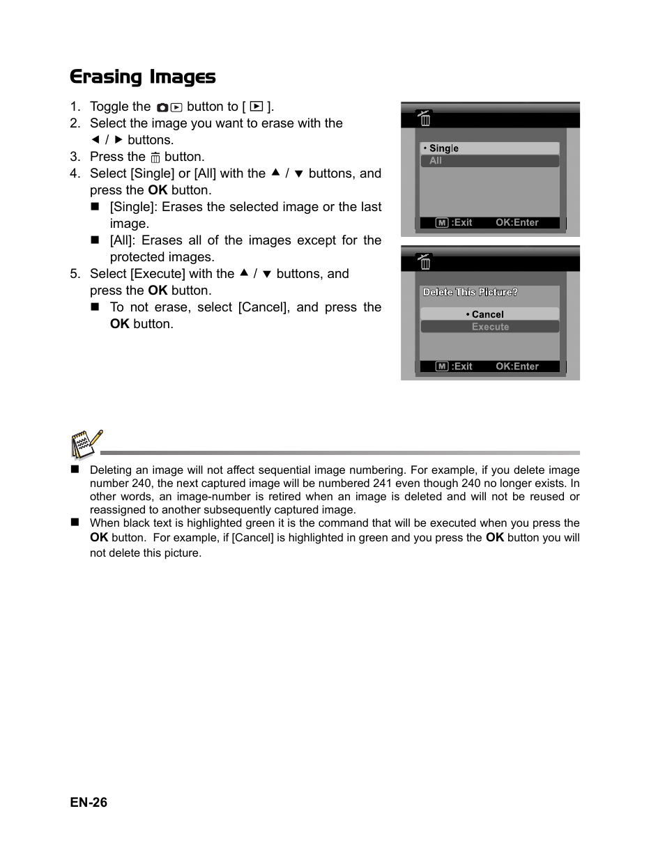 26 erasing images, Erasing images | Polaroid CZA-05300B User Manual | Page 27 / 47