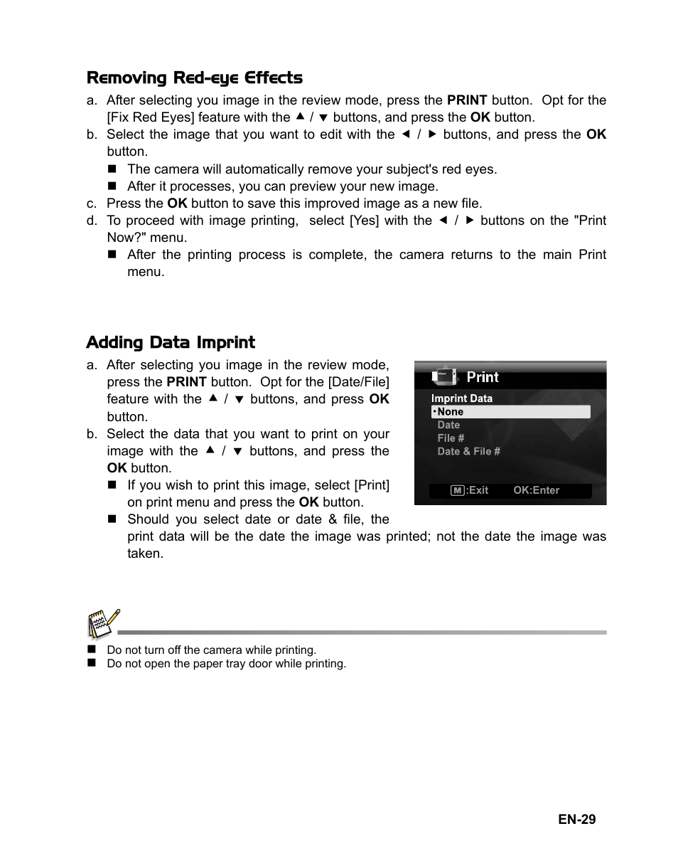 Removing red-eye effects, Adding data imprint | Polaroid CZA-05300B User Manual | Page 30 / 47