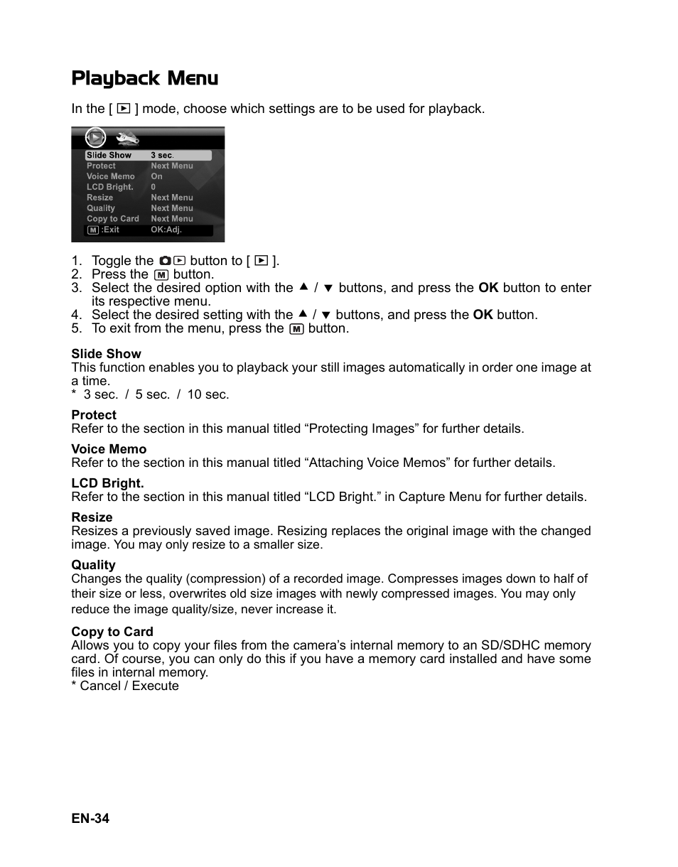 34 playback menu, Playback menu | Polaroid CZA-05300B User Manual | Page 35 / 47