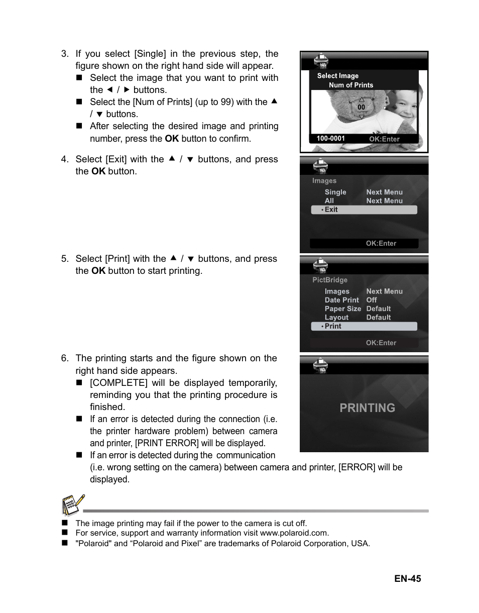 Printing | Polaroid CZA-05300B User Manual | Page 46 / 47