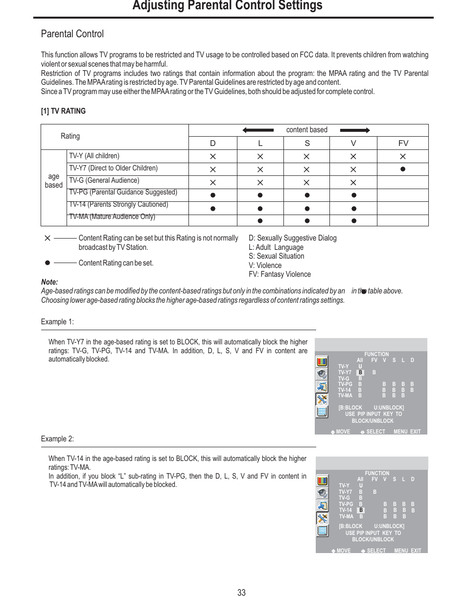 Adjusting parental control settings, Parental control | Polaroid FLM-2625 User Manual | Page 36 / 42