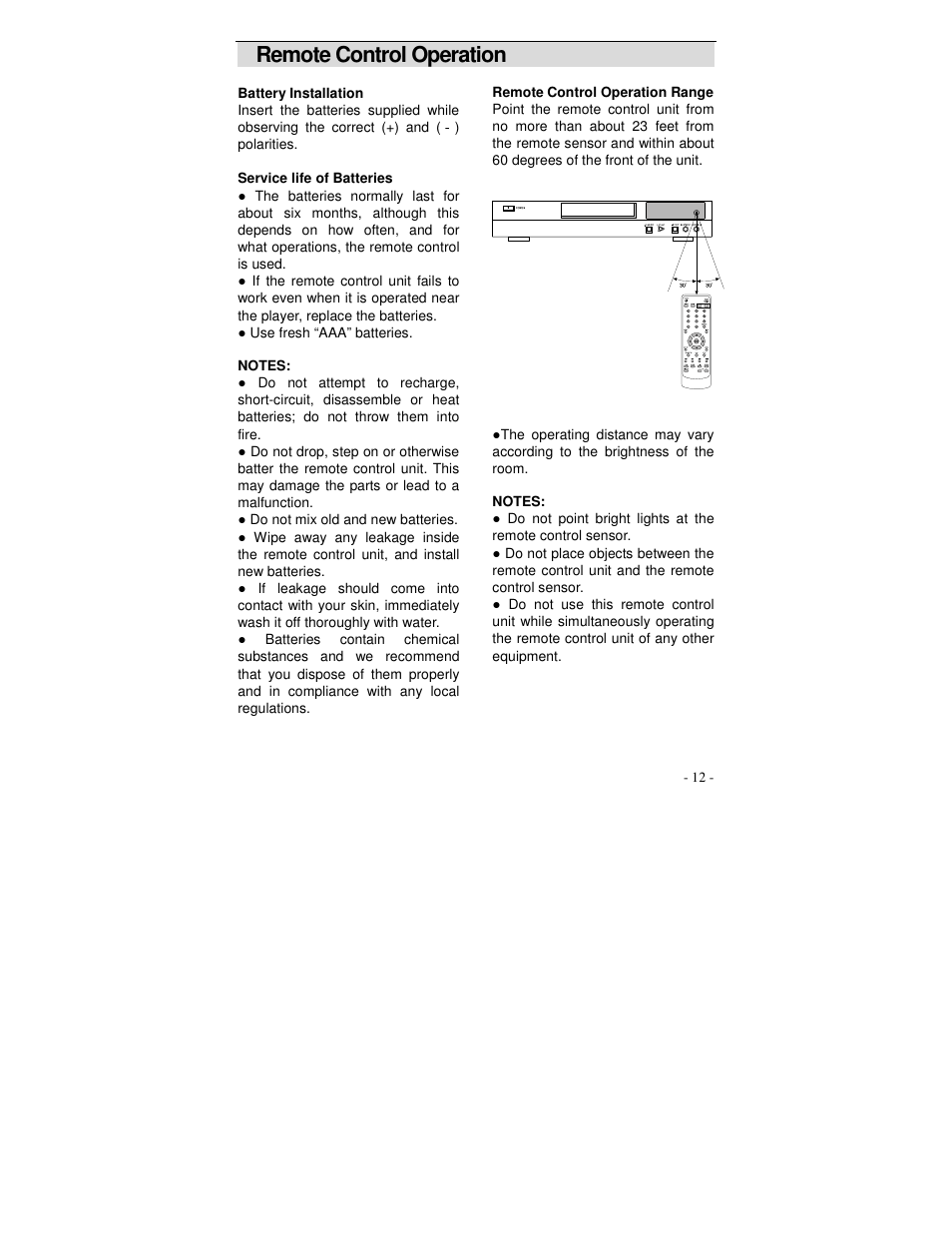 Remote control operation | Polaroid DVP 500 User Manual | Page 13 / 30