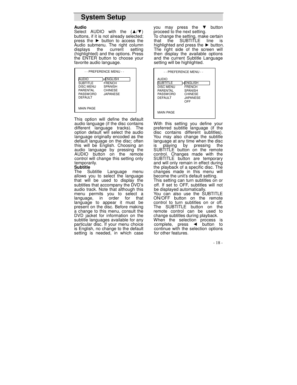 System setup | Polaroid DVP 500 User Manual | Page 19 / 30