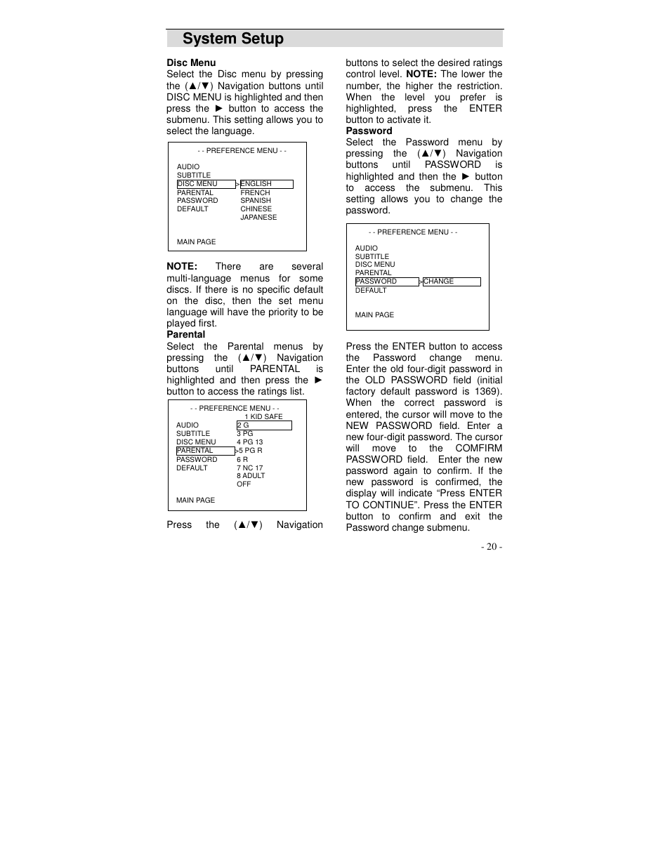 System setup | Polaroid DVP 500 User Manual | Page 21 / 30
