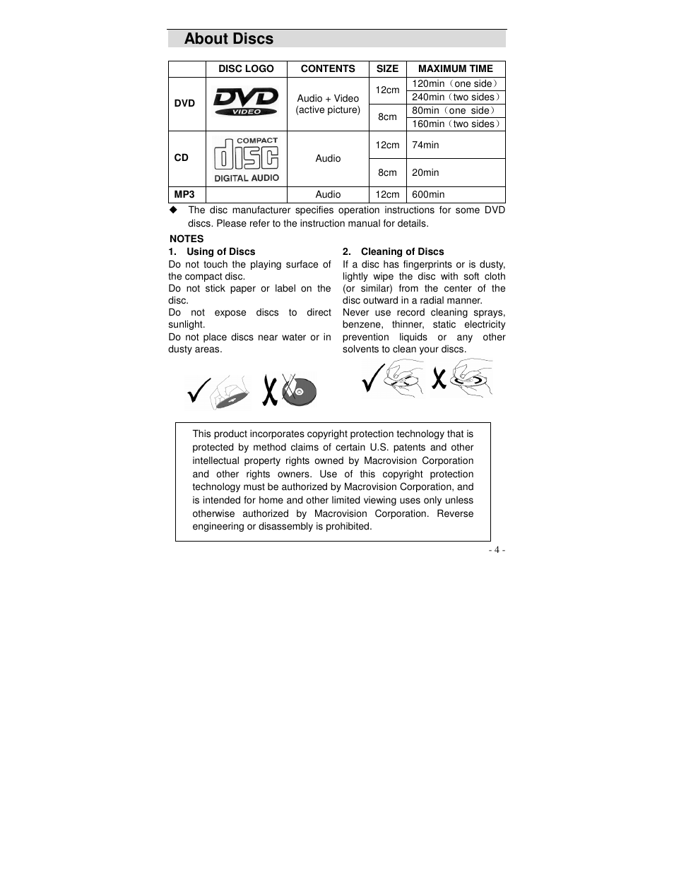 About discs | Polaroid DVP 500 User Manual | Page 5 / 30