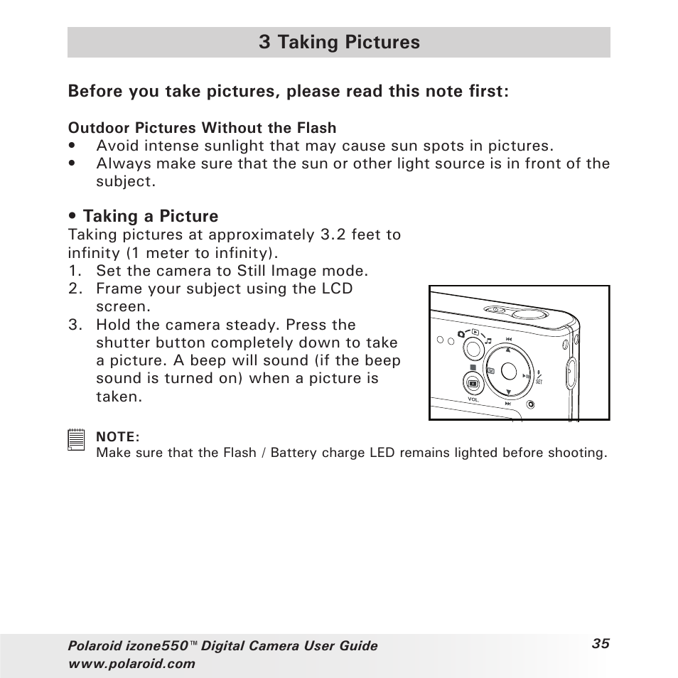 3 taking pictures | Polaroid izone550 User Manual | Page 35 / 95