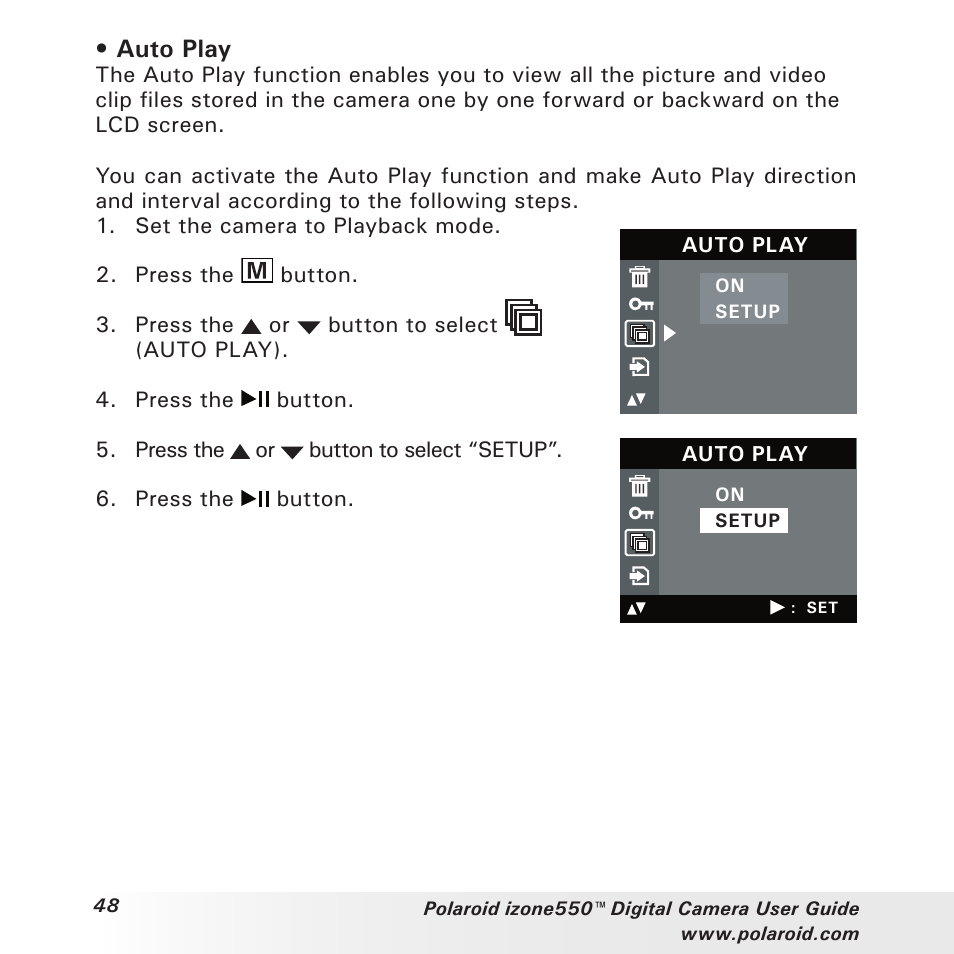 Auto play | Polaroid izone550 User Manual | Page 48 / 95