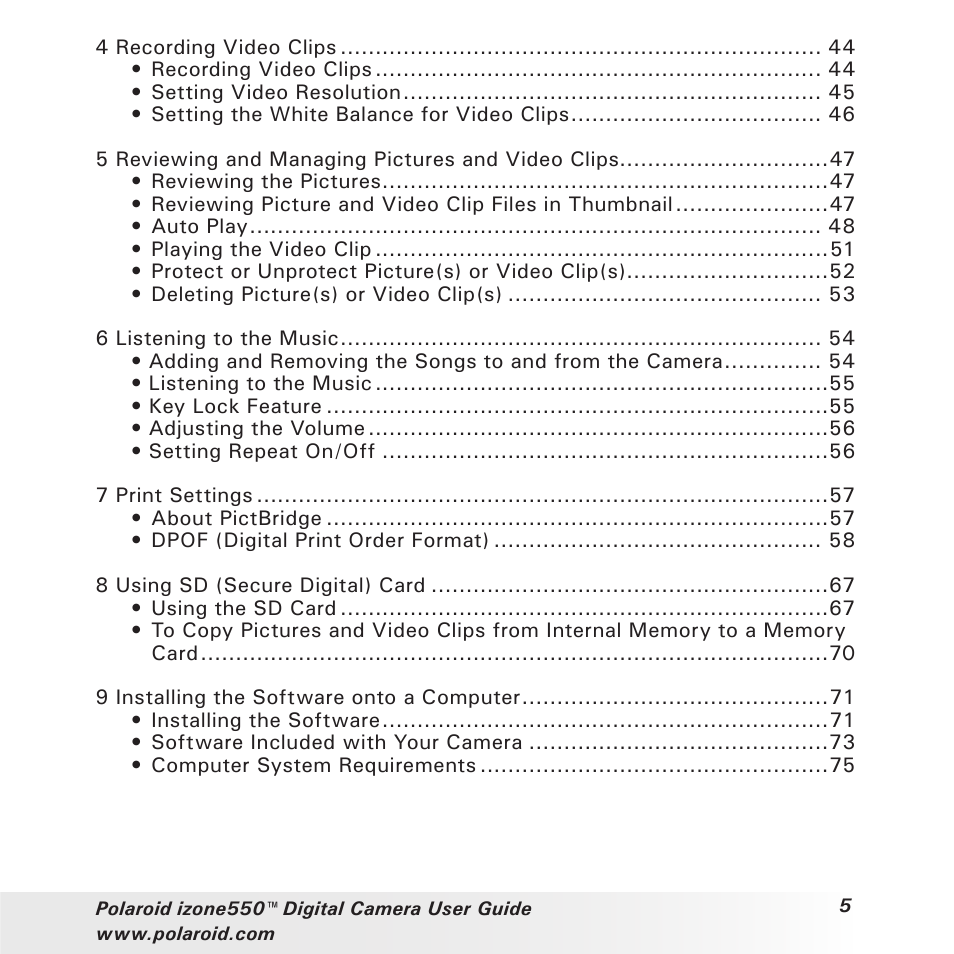 Polaroid izone550 User Manual | Page 5 / 95