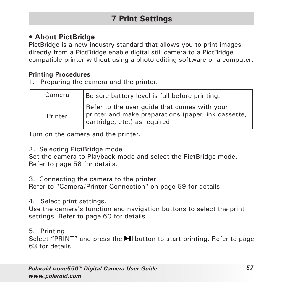 7 print settings | Polaroid izone550 User Manual | Page 57 / 95