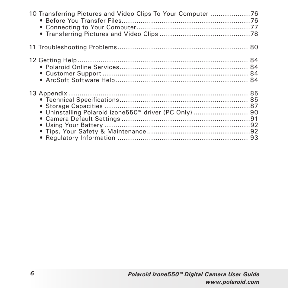 Polaroid izone550 User Manual | Page 6 / 95