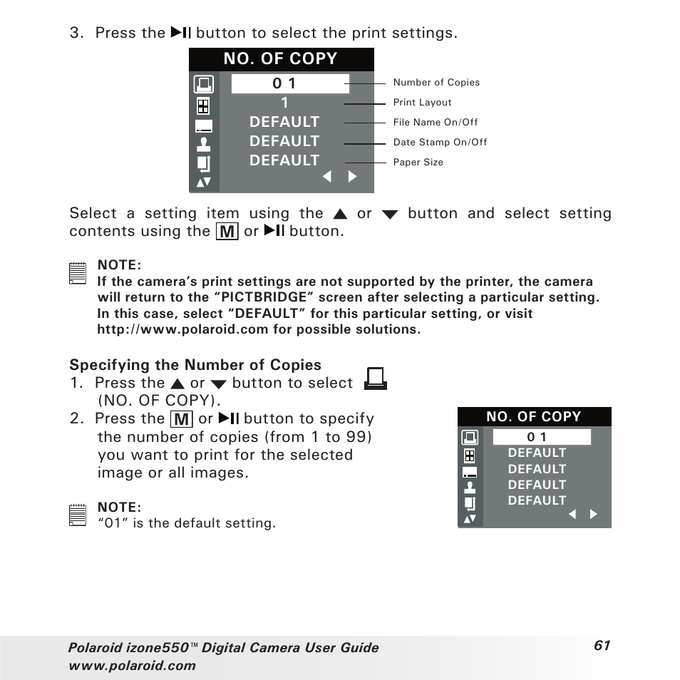 No. of copy | Polaroid izone550 User Manual | Page 61 / 95