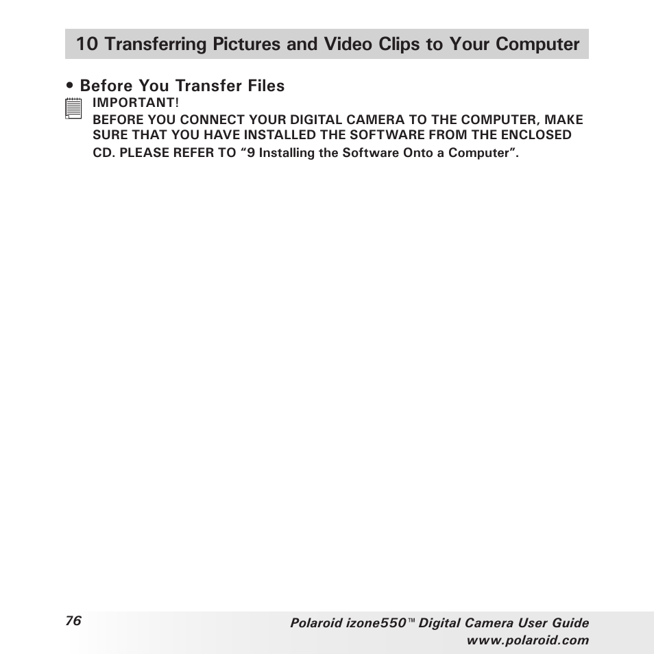 Before you transfer files | Polaroid izone550 User Manual | Page 76 / 95